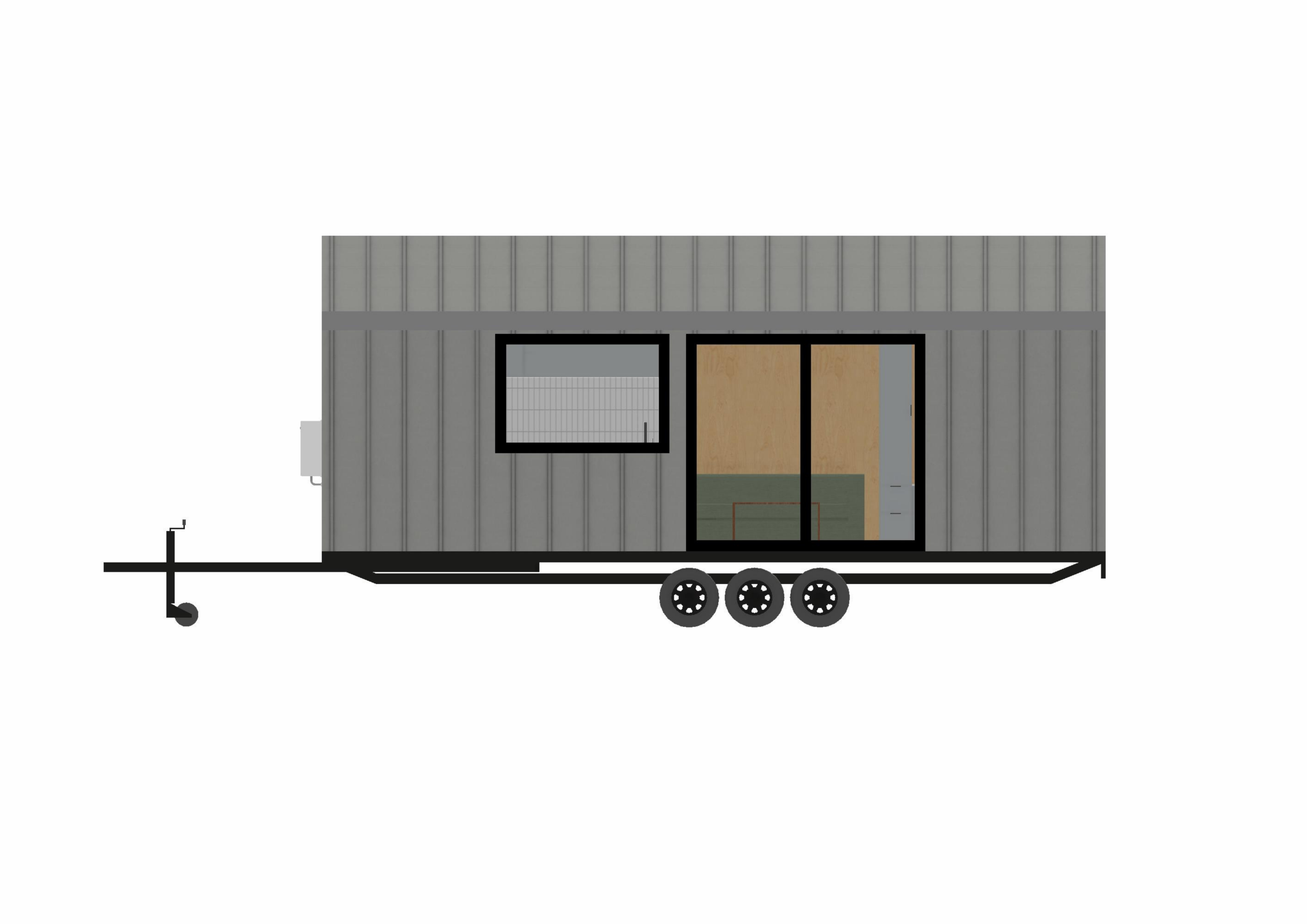 exterior concept of the Sunrise Haven 7.2m tiny home on wheels by Manuka Tiny Homes